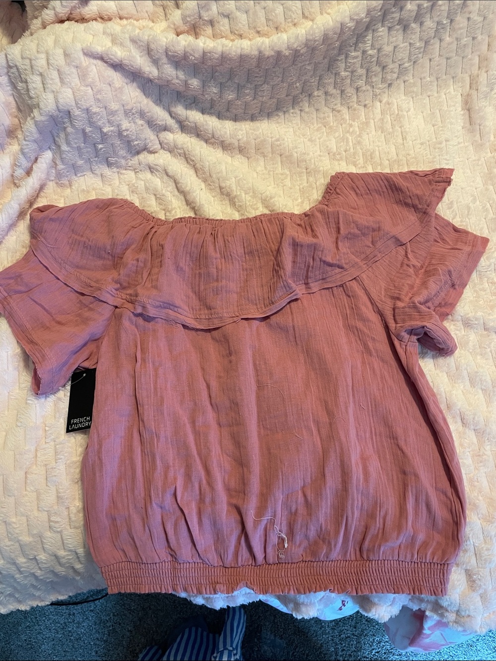 French Laundry Rose Pink Off-Shoulder Ruffle Blouse